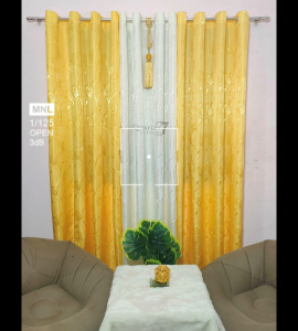 Quarter7 Curtains - Satin Fabric - Daffodil Design - Yellow Gold - SOLD PER PIECE/PER SET