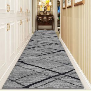 VIKAMA Modern Grey Black Geometric Runner Rug Non Slip Washable Alfombra Hallway Corridor Kitchen Home Floor Decor Carpet