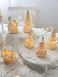 Nordic Christmas Ceramic House Decoration Glowing Snowman Mini Christmas Tree Decorations Tabletop Ornaments Nuchi N23049