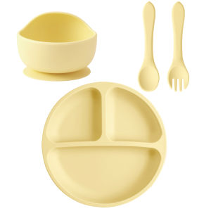 4PCS Baby Silicone Feeding Set Suction Dishes Plate Spoon Fork BPA Free Sucker Bowl Toddler Training Tableware Essentials
