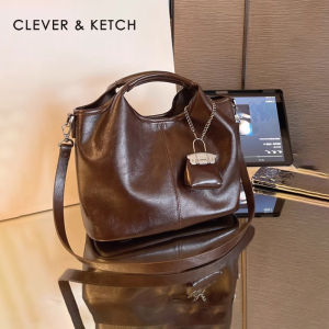 Clever&Ketch Soft Leather Bucket Bag Womens Crossbody Shoulder Bag Retro Style Handbag Fashionable Neutral Modern Bag