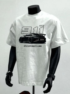 Heavyweight Pure Cotton American Retro 911 Car T-Shirt Mens Trendy New Summer round Neck Loose Short Sleeve Top