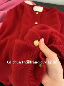 DUOFEIYAN | Áo Cardigan Len Mùa Thu Đông Phong Cách Cao Cấp Không khí Tết Đỏ cho Phụ Nữ