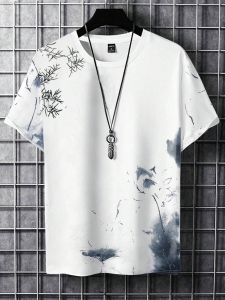 New Summer Mens Landscape Printed Comfortable and Breathable Round Neck T-shirt Outdoor Street Style Top