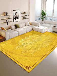 Large Court Gold Lotus Flower Carpet for Living Room Buddha Hall Mongolian Tent Rural Home Decor Modern Simple Style Polyester