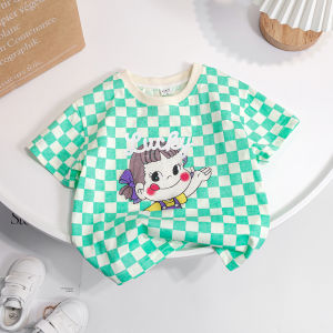 เสื้อยืดคอกลมแขนสั้นผ้าฝ้ายหลวมๆ สำหรับเด็กผู้หญิง ฤดูร้อน 2025 เสื้อผ้าเด็กผู้หญิง แฟชั่นลำลอง ลายการ์ตูน ทรงหลวม แขนสั้น สำหรับเด็กผู้หญิง