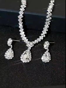 3Pcs Crystal Jewelry Set for Women Necklace Earrings Bracelet Accessories for Wedding Party Gift