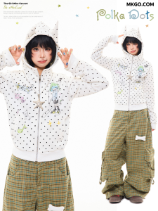 American Y2K Dots Cartoon Girl Hooded Fitted Versatile Sweater