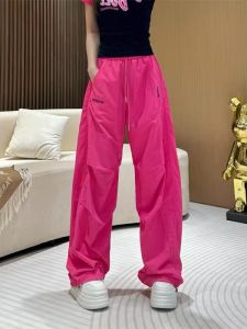 Quần Ống Rộng Cạp Cao Bằng Lụa Băng Khô Nhanh Màu Hồng Phong Cách Mới Mùa Hè Quần Dài Thường Ngày Cho Nữ Quần Ống Rộng