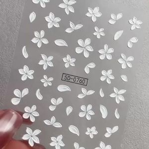 1Pcs 5D Embossed White Flower Nail Art Sticker Elegant Carved Petals Nail Decals Spring Florals Self-Adhesive Manicure Sliders 1