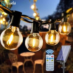 พลังงานแสงอาทิตย์ G40 ไฟสตริงกลางแจ้งพร้อมรีโมทคอนโทรล LED Shatterproof Globe หลอดไฟ IP65 กันน้ํา Patio Light สําหรับตกแต่งสวน