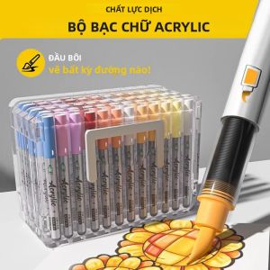 Bộ Bút Dạ Quang Acrylic Mực Lỏng Dùng Cho Nghệ Thuật Và Thủ Công Kèm Hộp Đựng Di Động Dành Cho Nghệ Sĩ Và Các Dự Án Tự Làm - 12/24/36/48/60/72 Màu