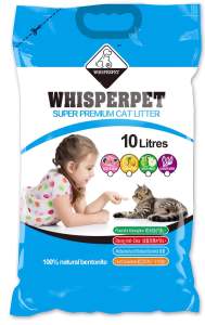 WHISPERPET SUPER PREMIUM BENTONITE CAT LITTER SAND 10L