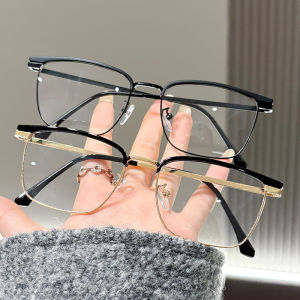 Vintage Photochromic Half-Frame Glasses for Men Anti-Blue Light Color Changing Rectangular Computer Eyewear