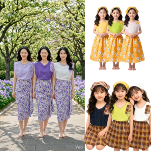2026 Lacao Factory Baro at Saya Brown Violet Yellow: Assorted Floral Cultural Wear