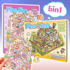 Plus Size 6Scene in1Book Cartoon Travel Diary Landscape Sticker Collection DIY Toy Game Books Festival Birthday Gift for Kid