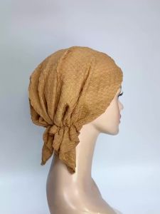 New Womens Muslim Hijab Hats Long Tail Head Wraps Pre-Tied Bandana Turban Solid color Chemo Beanie Headwraps Muslim Headwear