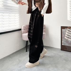 plus Size High Waist Fleece Lined Casual Wide Leg Pants Women Autumn Winter Wine Red Loose Slimming Sports Trousers Cover up