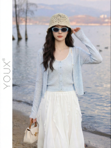 YOUXIANG | Bộ Đồ Knitted Màu Xanh Nhạt Mới hè 2026