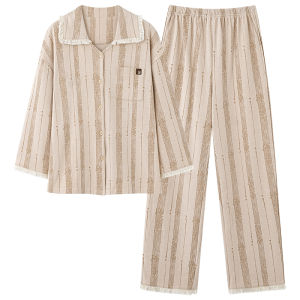 Miiow | Pure Cotton Long Sleeve Long Pants Cardigan Set Sleepwear For Women Spring Autumn Home Wear Outdoor Suitable Soft Breathable