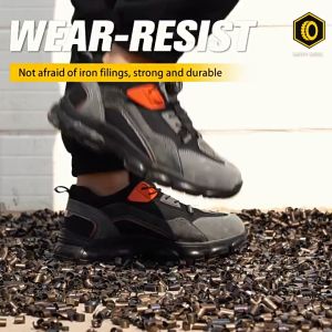 Q MALL SAFETY SHOES Anti-Smashing Breathable Soft Sole Comfortable Rotating Buttons protection work shoes steel toe cap - 683 (BLACK)