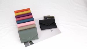 Genuine Leather Short Wallet for Women Simple Trifold Cowhide Wallets Envelope Female Slim Card Holder Coin Purse Wallets Purses