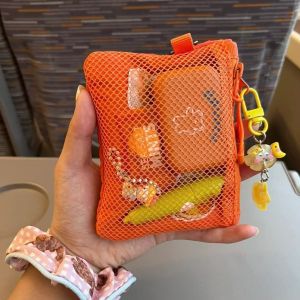 กระเป๋าสตางค์แบบสั้นแบบพกพาใหม่ตาข่ายซิปกระเป๋าใส่เหรียญสแควร์ไนลอนผู้ถือบัตร Make Up Organizer กระเป๋า