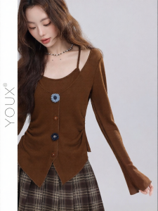 YOUXIANG | Áo Thun Dài Tay Giả Hai Mảnh Phù Hợp Nữ