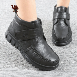 Camel | Warm Comfortable Mid-aged Womens Leather Wool Boot