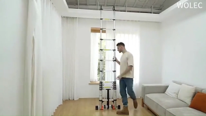 Tangga Teleskopik Portabel Multifungsi Tangga Lipat Anti Karat Stainless Steel Tangga Lipat Rumah Tangga Aluminium Baja Ringan Kokoh Hitam Merah 150kg Beban Maksimum Telescopic Ladder
