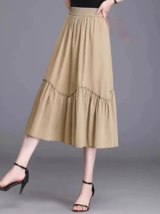 Elastic Waist Pleated Mid-Length Summer Skirt