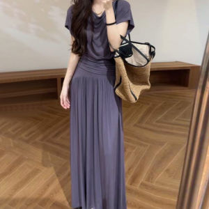 Karrar betsey | Stylish Waist-Cinching Purple V-Neck Dress Summer