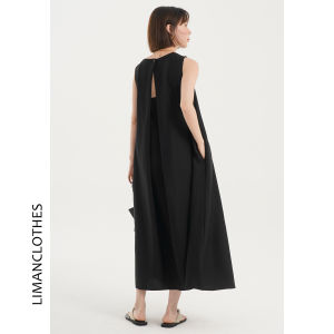 Design Fashion Loose Slimming Round Neck Back Split Sleeveless Dress
