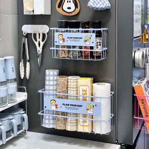 ชั้นวางของในตู้เย็นแบบติดผนัง ช่องเก็บของแบบแม่เหล็ก ชั้นวางเครื่องปรุงรสในครัว อุปกรณ์เก็บของในตู้เย็น
