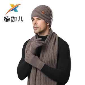 Mũ đan   Bộ ba món mũ len đan khăn quàng cổ và găng tay chống lạnh cho nam mùa đông