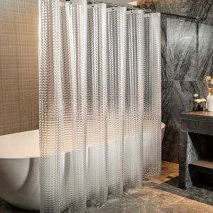 Bathroom Shower Curtain Waterproof Bathtub Bathing Curtains Easy Clean and Wipe PEVA Mildew Proof Shower Curtains with Hooks