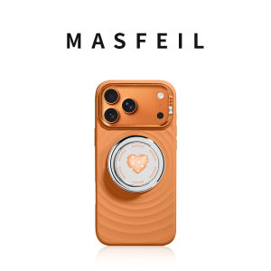 MASFEIL | Liquid Silicone Magnetic Phone Case with Stand for iPhone 17 Pro Max Orange Polka Dot Heart