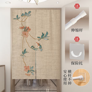 Chinese Style Door Curtain and Partition Curtain Punch-Free For Home Bedroom Privacy Half Curtain Cloth Covering Toilet Living Room Bathroom Hanging Curtain