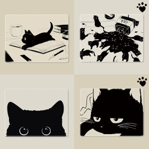 Small Size Mouse Pad Cute Cat Pen and Ink Painting Portable Desk Desk Mat Lock Edge Can Be Customized