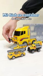 Mô hình xe container chở 6 xe hợp kim cứu hỏa công trình cảnh sát cho bé 818