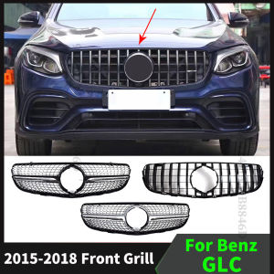 Front Inlet Grille Bumper Grill Hood Mesh Grid GT Diamond Style Modified For Mercedes X253 Benz GLC 2015-2018 Tuning Accessories