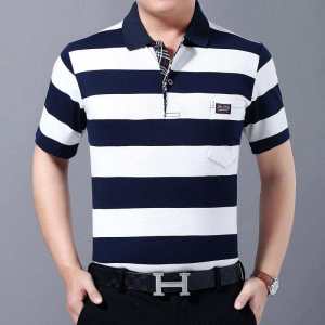 Loose Fit Pure Cotton Short Sleeve Polo Shirt for Men Summer Fashion Casual T-Shirt with Pocket Dad Style Comfortable Top