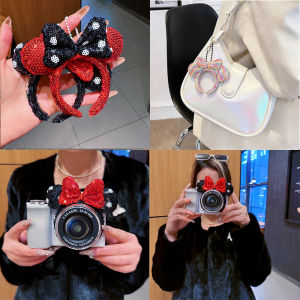 Cute Bow Sequin Disney Headband Women Mini Hairband Bag Camera Pendant Fashion Glitter Headwrap for Girls Daily Party Travel