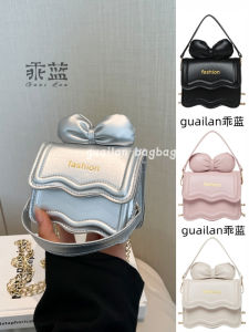 Chic Blue Mini Chain Lipstick Bag Womens Handbag Butterfly Knot Crossbody Bag 2025 New Square Bag Fashionable Tote Bag