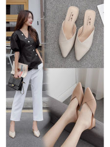 Small Size High Heel Slippers for Women Summer Outdoor Wear French Pointed Toe Thick Heel Single Shoes Fragrance Style Mules