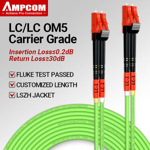 AMPCOM OM5 LC To LC UPC Fiber Optical Patch Cable Multimode Duplex MMF 50/125μm 100Gbps Bend Insensitive 2.0mm Fiber Optic Cord
