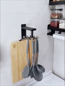 Kitchen Rotating Punch-free Aluminum Wall-mounted 10 Hooks Pot Shovel Chopping Board Hook Rack