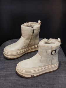 Womens Winter Fleece Lined Snow Boots Thick Bottomed Genuine Leather Short Boots Waterproof Non Slip Northeast Thickened Warm Cotton Shoes
