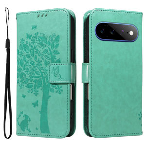 Leather Wallet Flip Case for Google Pixel 7 7A 8 8A 9 9A 10 10A 11 Pro XL | Cat Tree Embossed Design with Card Holder