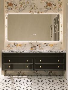 French Retro Bathroom Cabinet Combination Luxury Rubberwood American Handwash Basin Seamless Ceramic Washstand Table Top Rock Slab